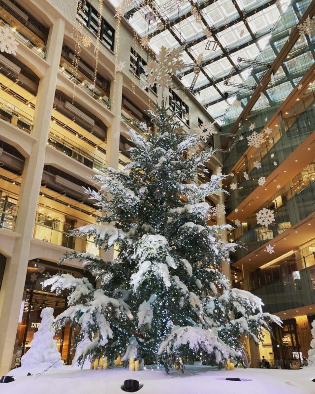高さ約13メートルのクリスマスツリーが音楽にあわせて輝く。開業10周年ならではの特別な演出が楽しめる「KITTE丸の内」